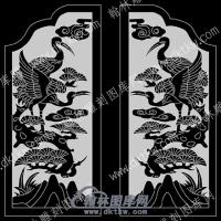 墓碑抱鼓耳朵松柏仙鹤祥云线雕图（MBBG-806)