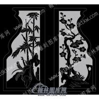 墓碑抱鼓耳朵梅花竹子线雕图（MBBG-859)