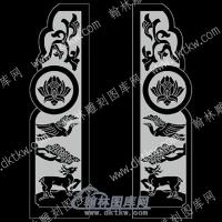 墓碑抱鼓耳朵梅花鹿仙鹤莲花线雕图（MBBG-829)