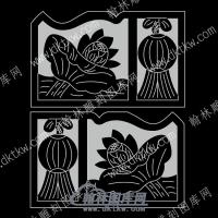 墓碑抱鼓耳朵灯笼莲蓬线雕图（MBBG-820)