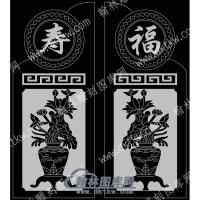 墓碑抱鼓耳朵瓶中花福寿线雕图（MBBG-799)