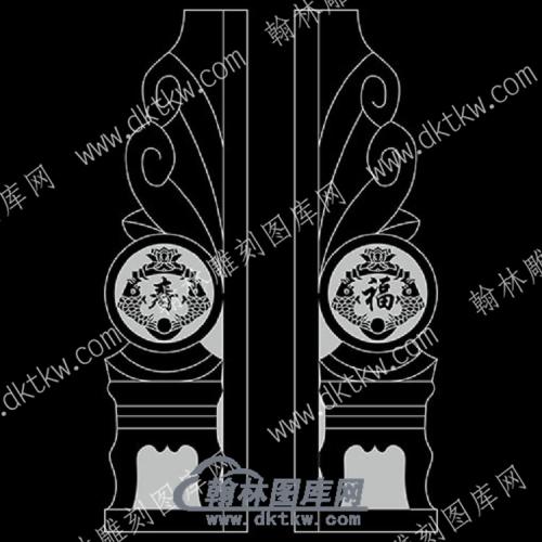 墓碑抱鼓耳朵福寿线雕图（MBBG-831)