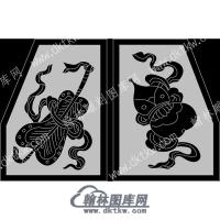 墓碑抱鼓耳朵芭蕉扇宝葫芦线雕图（MBBG-810)