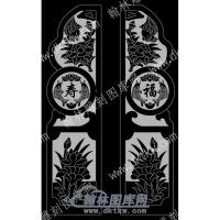 墓碑抱鼓耳朵花草鱼鸟福寿线雕图（MBBG-846)