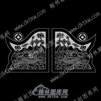 墓碑抱鼓耳朵莲花鲤鱼铜钱线雕图（MBBG-843)