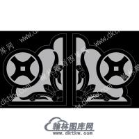 墓碑抱鼓耳朵铜钱线雕图（MBBG-854)