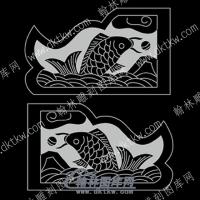 墓碑抱鼓耳朵鲤鱼线雕图（MBBG-819)