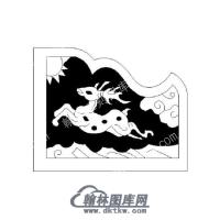 墓碑抱鼓耳朵鹿矢量线雕图（MBBG-793)
