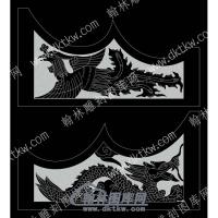 墓碑抱鼓耳朵龙凤线雕图 （MBBG-864)