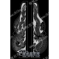 墓碑抱鼓耳朵龙凤线雕图（MBBG-778)