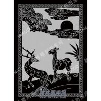 墓碑其它梅花鹿线雕图（MBQT-074）