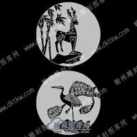 墓碑其它竹梅花鹿仙鹤松柏线雕图（MBQT-095)