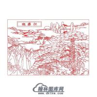 墓碑其它迎客松矢量线雕图（MBQT-032)