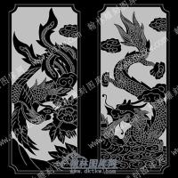 墓碑其它龙凤祥云线雕图（MBQT-107)