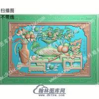 中式博古春华秋宝桃花葡萄扫描图（ZSBG-074）