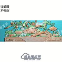 中式博古画轴荷花荷叶扫描图（ZSBG-041）