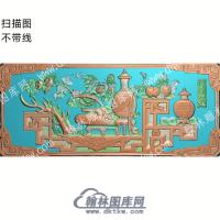 中式博古满堂增辉石榴花瓶铜钱扫描图（ZSBG-084）