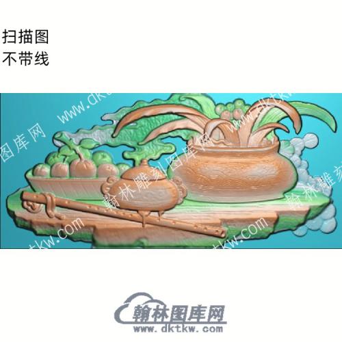 中式博古水果篮竹笛扫描图（ZSBG-049）