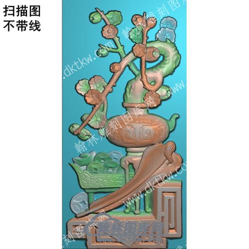 中式博古铜钱花瓶扇子扫描图（ZSBG-009）