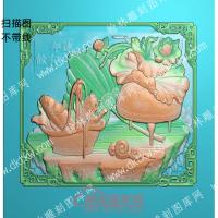 中式博古鱼荷叶荷花祥云羽毛扇扫描图（ZSBG-060）