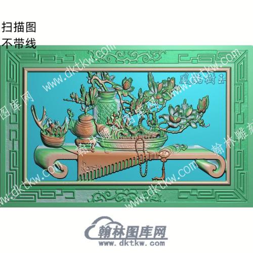 中式博古珠串花铜钱串扫描图（ZSBG-059）