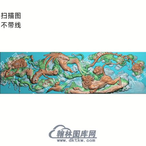 中式锦鸡狮子老鹰松柏扫描图（ZSDW-077）