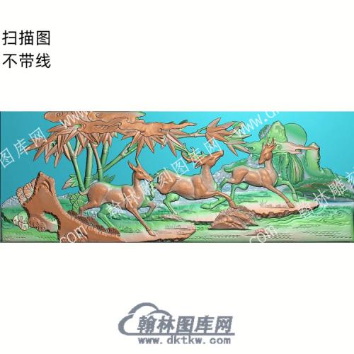 中式梅花鹿竹子扫描图（ZSDW-098）