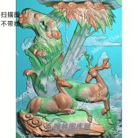 中式梅花鹿竹子扫描图（ZSDW-155）