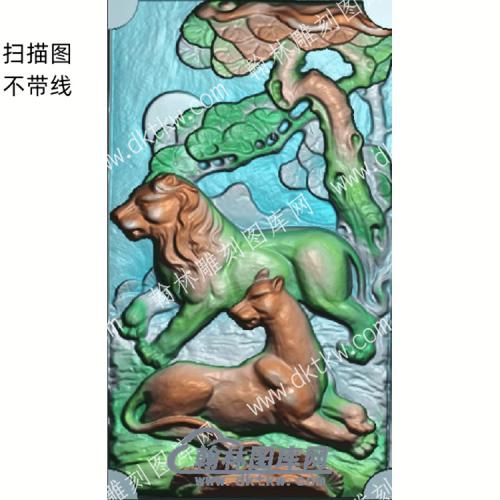 中式狮子松柏精雕图（ZSDW-051）