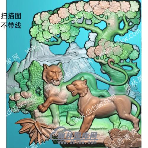 中式狮子松柏精雕图（ZSDW-092）