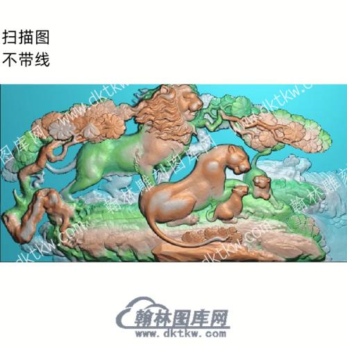 中式狮子小狮子松柏精雕图（ZSDW-067）