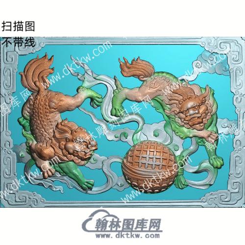 中式双狮戏珠精雕图（ZSDW-148）