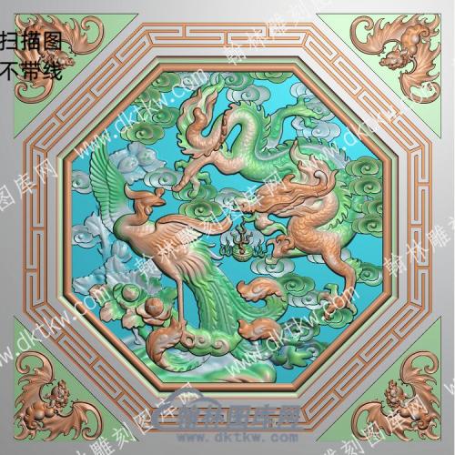 古建窗户蝙蝠凤凰牡丹龙祥云扫描图（HYCH-012）