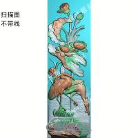 中式白鹭荷叶莲花莲蓬扫描图（ZSZW-027）