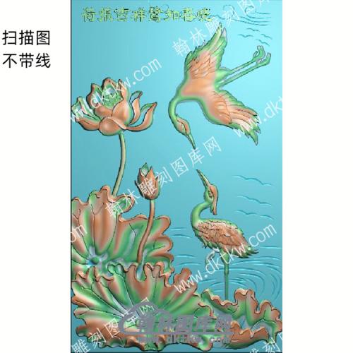 中式荷报吉祥鹭知春晓莲花荷叶扫描图（ZSZW-021）