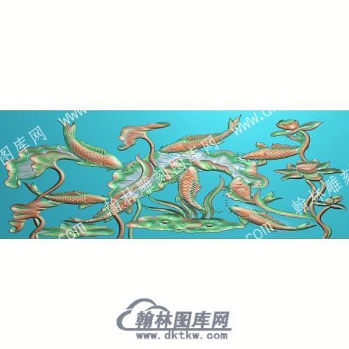 中式荷叶莲花鲤鱼精雕图（ZSZW-068）
