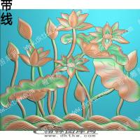 中式荷叶莲花莲蓬带线精雕图（ZSZW-077）