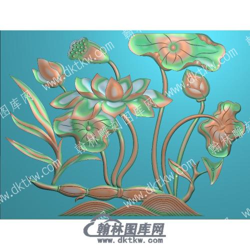 中式荷叶莲花莲蓬精雕图（ZSZW-046）