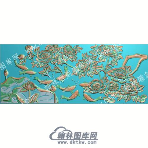 中式花荷叶莲花鲤鱼精雕图（ZSZW-011）