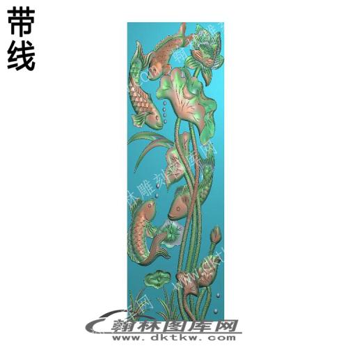 中式鲤鱼荷花荷叶带线精雕图（ZSZW-070）