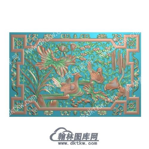 中式莲蓬鸟荷花精雕图（ZSZW-052）