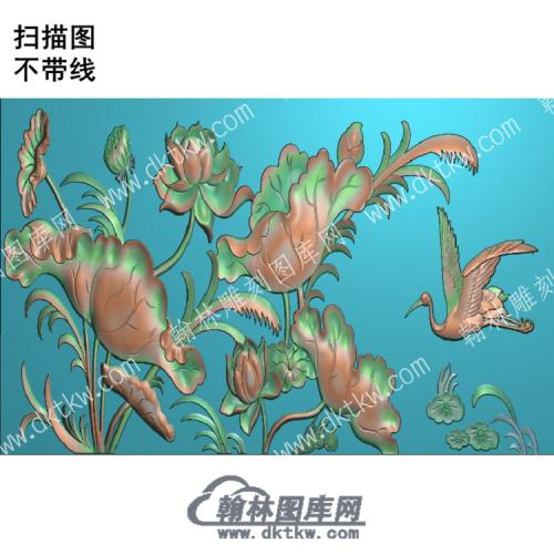 中式仙鹤荷花莲蓬荷叶扫描图（ZSZW-053）