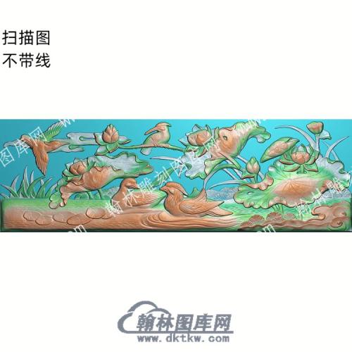中式鸳鸯鸟荷叶莲花莲蓬扫描图（ZSZW-024）
