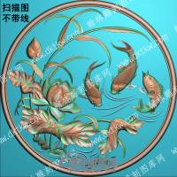 中式荷花鲤鱼荷叶扫描图（ZSDW-395）