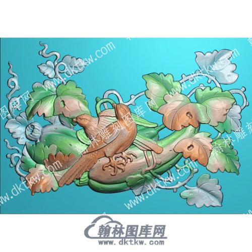 中式鸟花藤蔓精雕图（ZSDW-259）