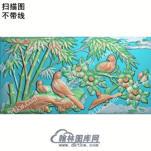中式鸟竹子花扫描图（ZSDW-208）