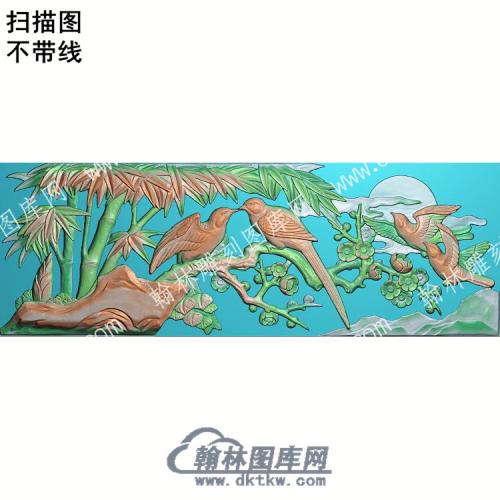 中式竹子喜上眉梢喜鹊梅花扫描图（ZSDW-191）