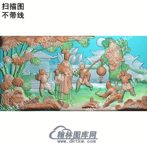 中式古代人物童子嬉戏竹子扫描图（ZSRW-043）