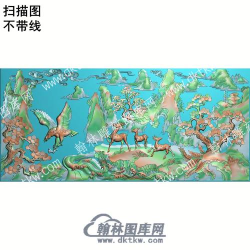 中式梅花鹿老鹰山水扫描图（ZSSS-020）