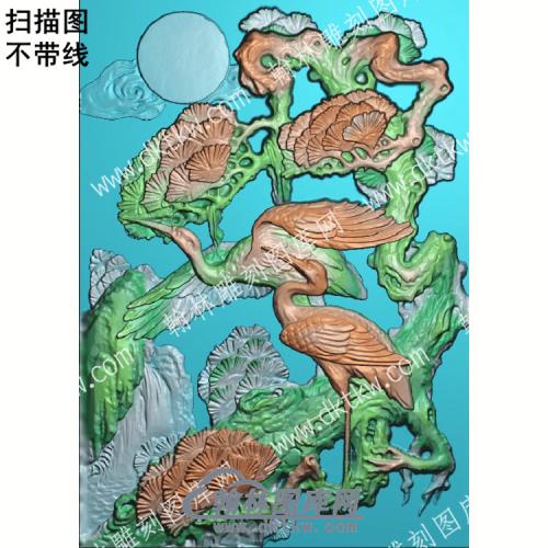 中式迎客松仙鹤扫描图（ZSDW-367）